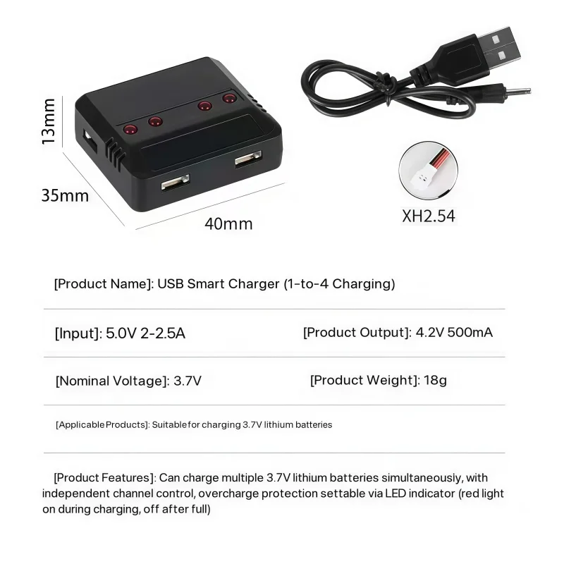 3.7V lithium battery charger USB small white head 1 drag 4 plug for drone lithium battery charging - view 6
