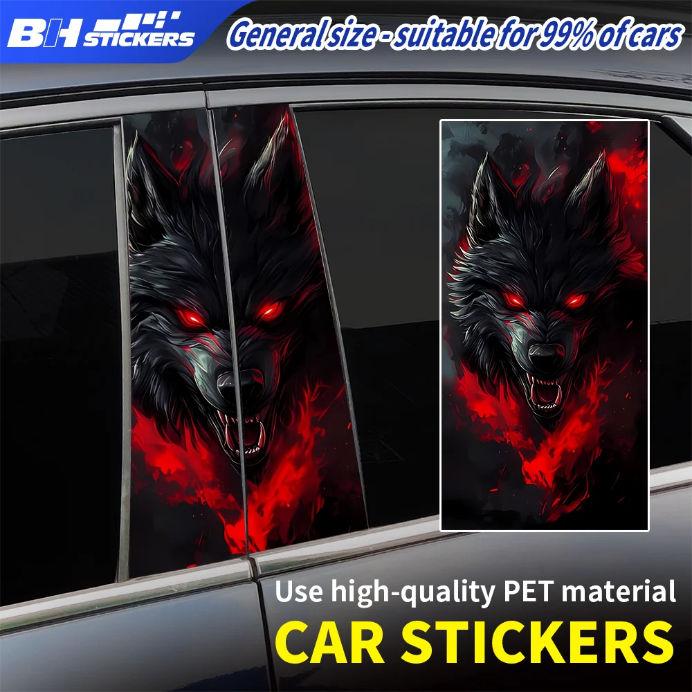 

Cool Red Eyes Black Wolf Car Sticker Angry Alpha Wolf Vinyl Decal for Car B Pillar Window Decor Fire Wolf Graphics Accessories
