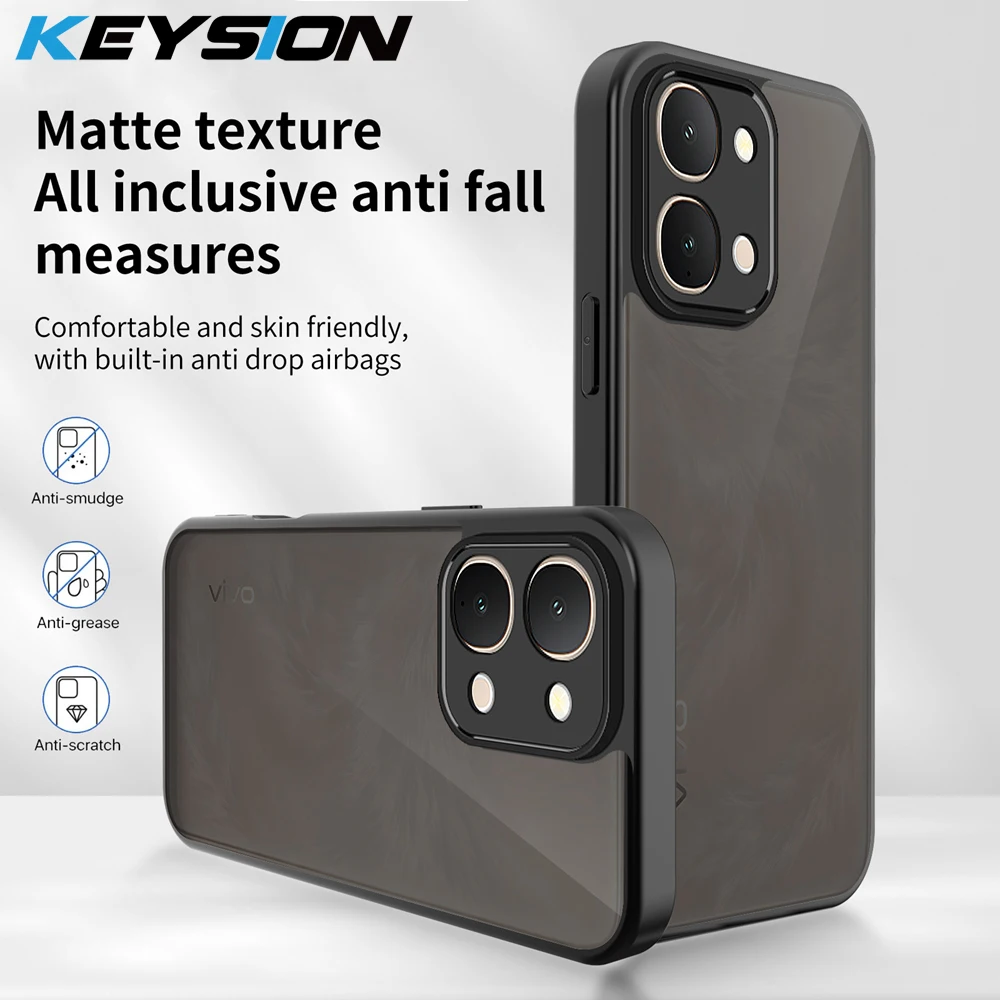 KEYSION Matt durchscheinende schwarze Handyhülle für VIVO Y31d 4G, weiches Silikon + PC, transparent, rutschfest, stoßfest, Rückseite für IQOO Z11X