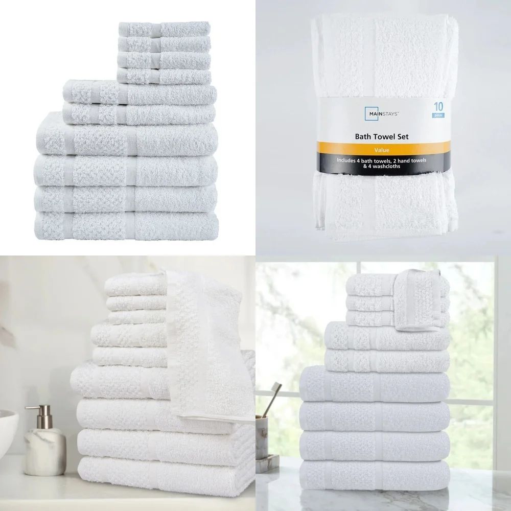 

towel10 Piece Soft and Durable Towel Set White Bath Towels for Home Hotel Use Quick Dry Absorbent Cotton Towels Washcloths Hand