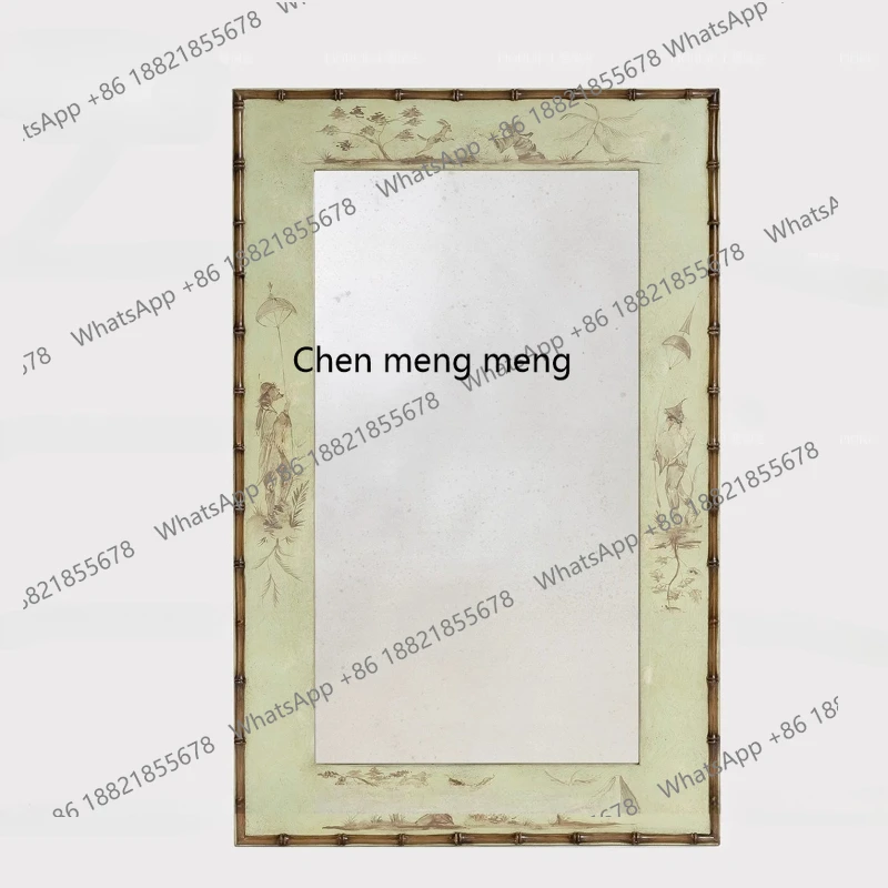 

French Chinese style solid wood mirror medium and ancient style decorative enigma mirror