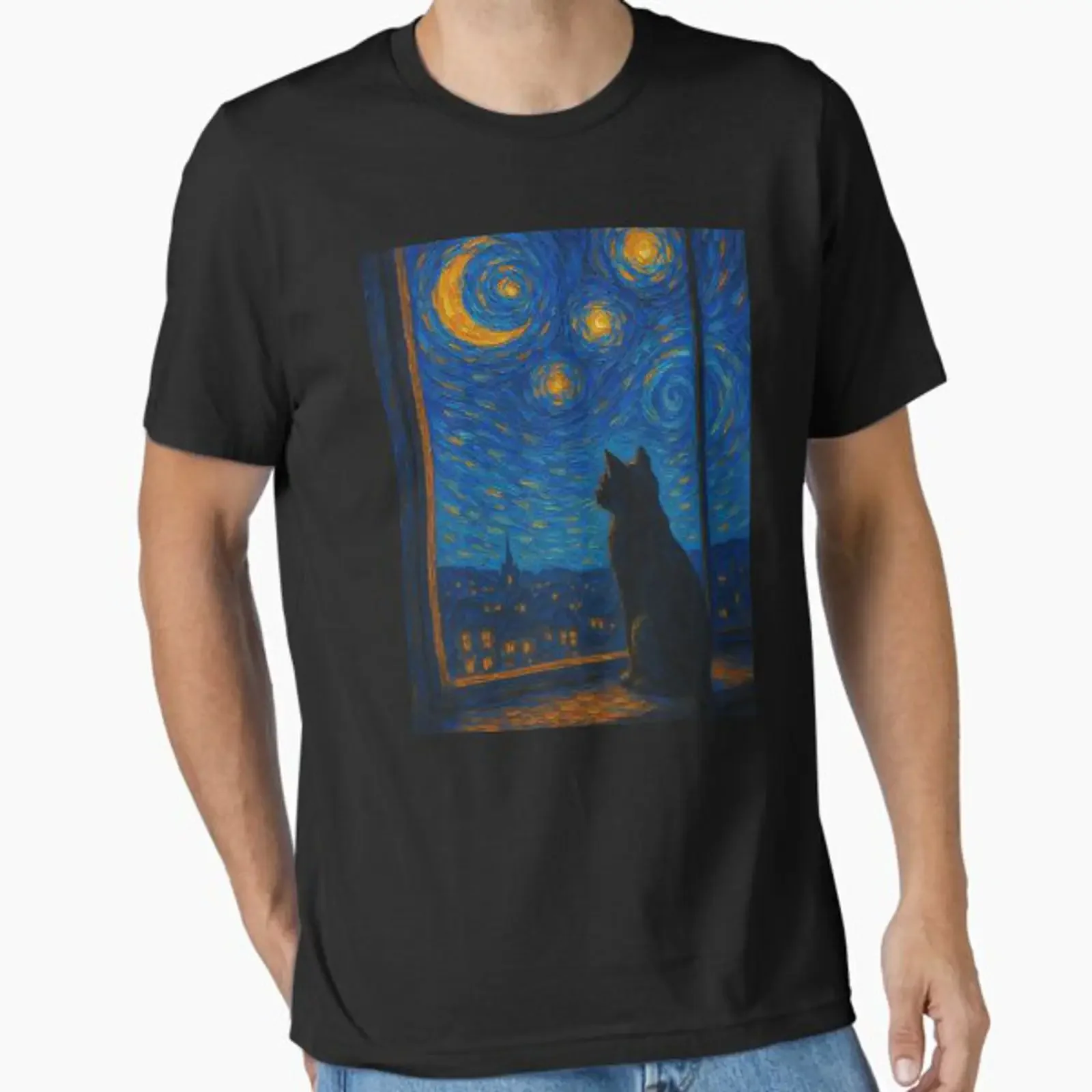 Cat Starry Night Lovers Essential T Shirt vintage Washed Top For Everyday Wear designer clothes homme Stylish graphic