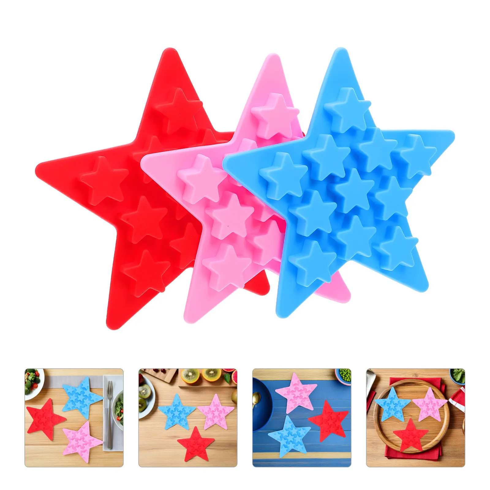Moldes de silicona con forma de estrella para cubitos de hielo, bandejas de hielo con forma de pentagrama para congelador, bebidas creativas, fabricación de dulces de gelatina, moldes para congelador, 3 uds.