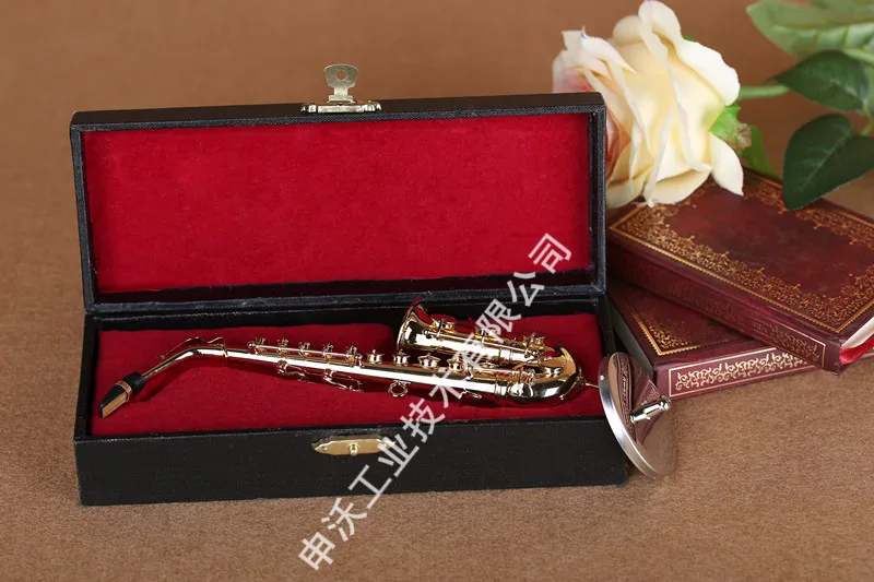 

E5 Miniature Alto Saxophone Replica with Stand Case Gold Plated Instrument Model Ornaments Home Room Decor Saxophone Decoration