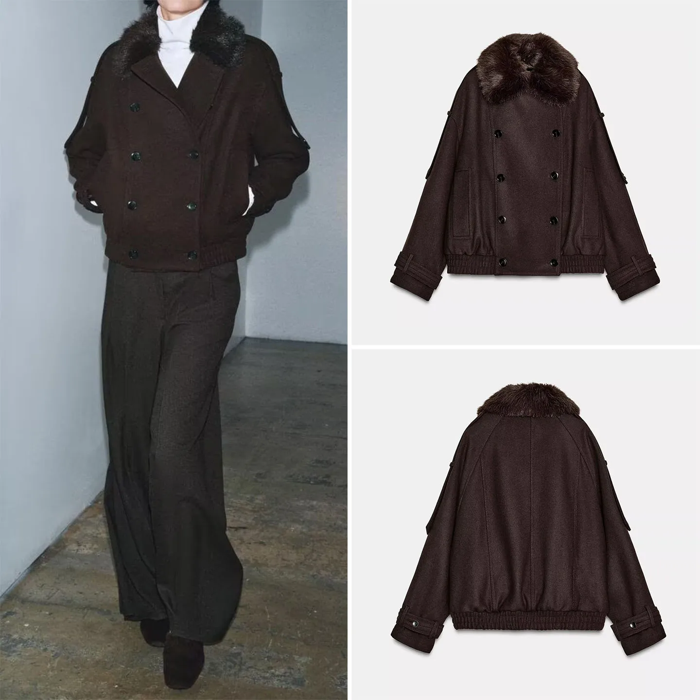 

Warmth Double-Breasted Women's Sle Coat with Fur Collar Long Sve 2025 Winter New Arrival Z Stand Fit ort Coat