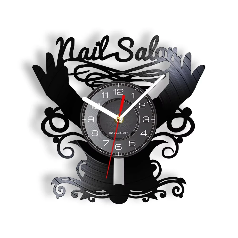 Nail Salon Vinyl Record Wall Clock 12 Inch Silent Quartz Beauty Salon Decor Unique Gift For Nail Technicians