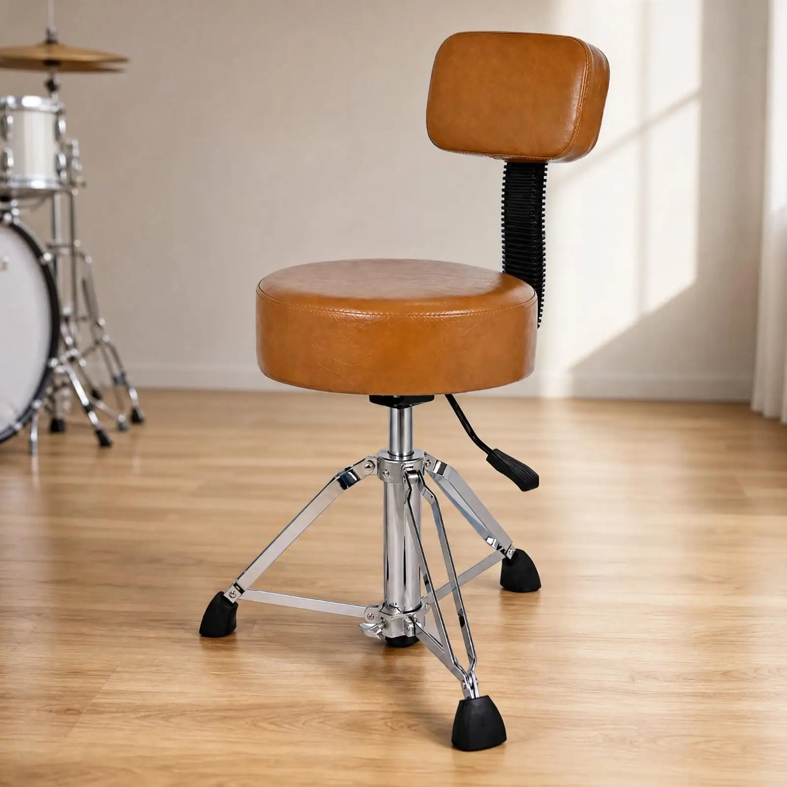 Adjustable Hydraulic Drum Stool with Backrest Comfortable Padded Seat for Electronic Drum Kit Practice Performance Percussion