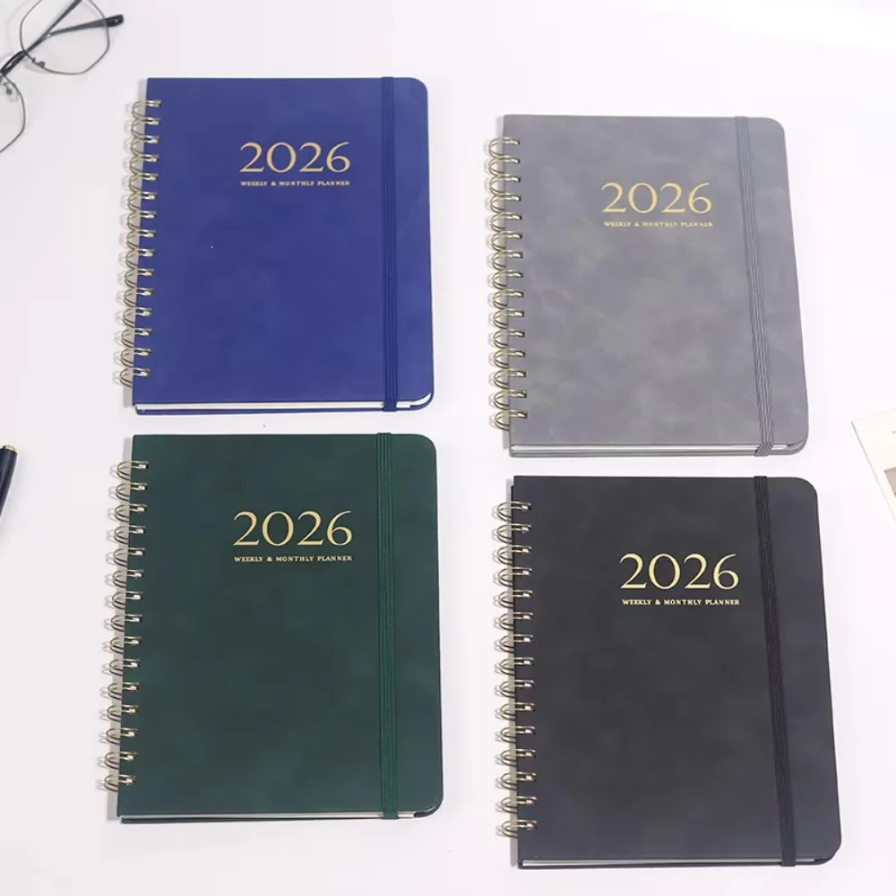 A5 2026 Weekly Monthly Planner PU Leather Cover Self-fill Daily Planner Notepad with Strap Calendar Daily Notebook Work