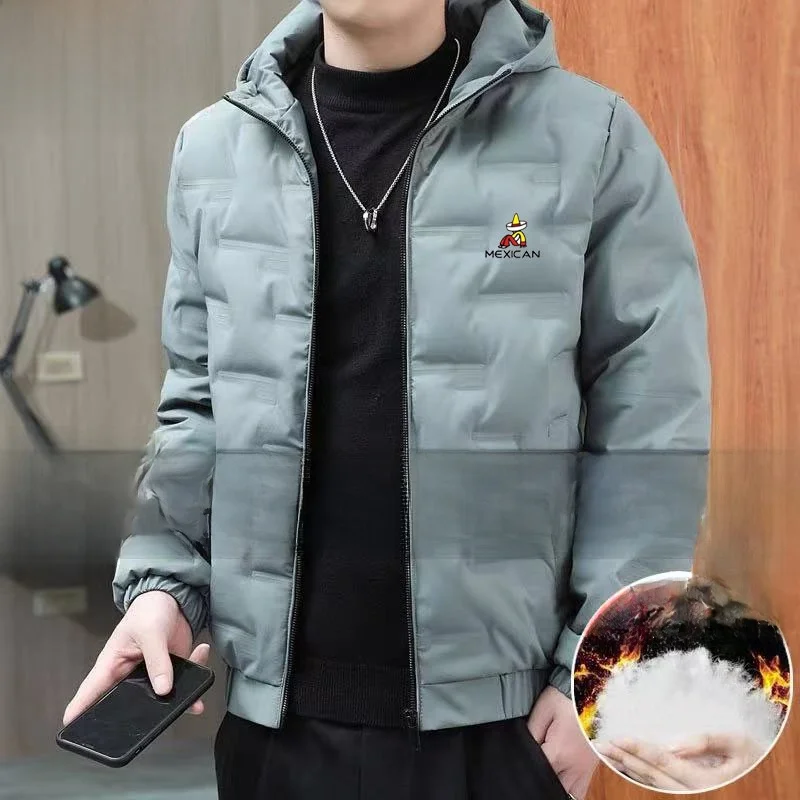 

Men's Casual Lightweight Thiened Winter Jaet Du down Cotton Coat Sli Versatile Warm ort Length Polyester Fiber