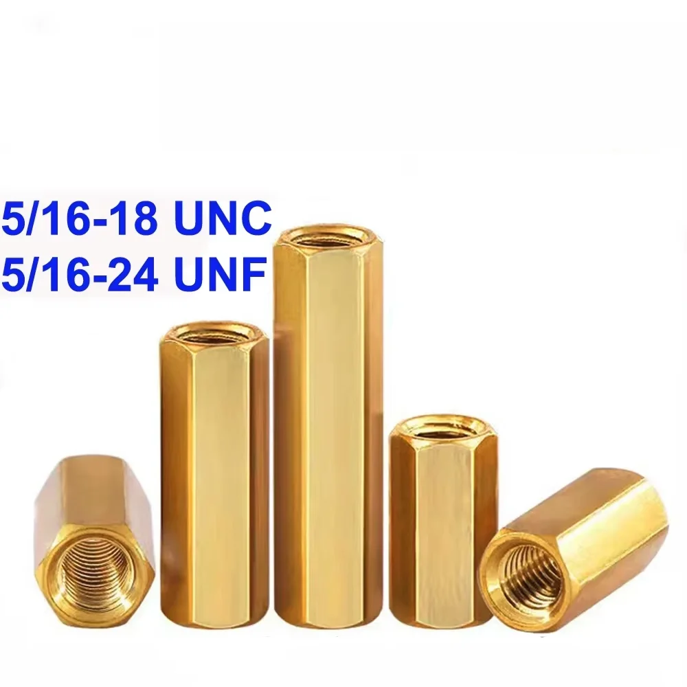 Beicai 5/16-18 UNC 5/16-24 UNF Brass Hex Coupling Nut | Heavy Duty Thickened Sleeve | Threaded Rod Joiner Fastener for Machinery