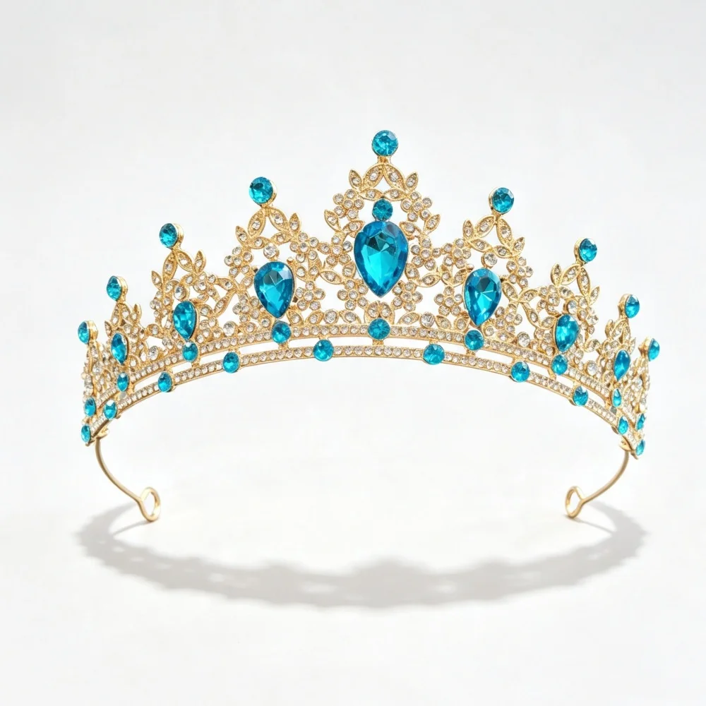 Corona de Princesa de Lujo para Mujeres y Niñas, Tiara de Cristal Azul, Diadema de Moda para Cumpleaños, Cosplay, Fiesta, Boda