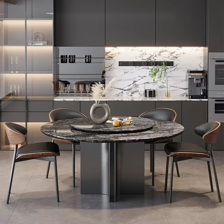 Italian Minimalist Dining Table Luxury Natural Stone With Platinum Diamond Creative Home Art Design Includes Table And Chair