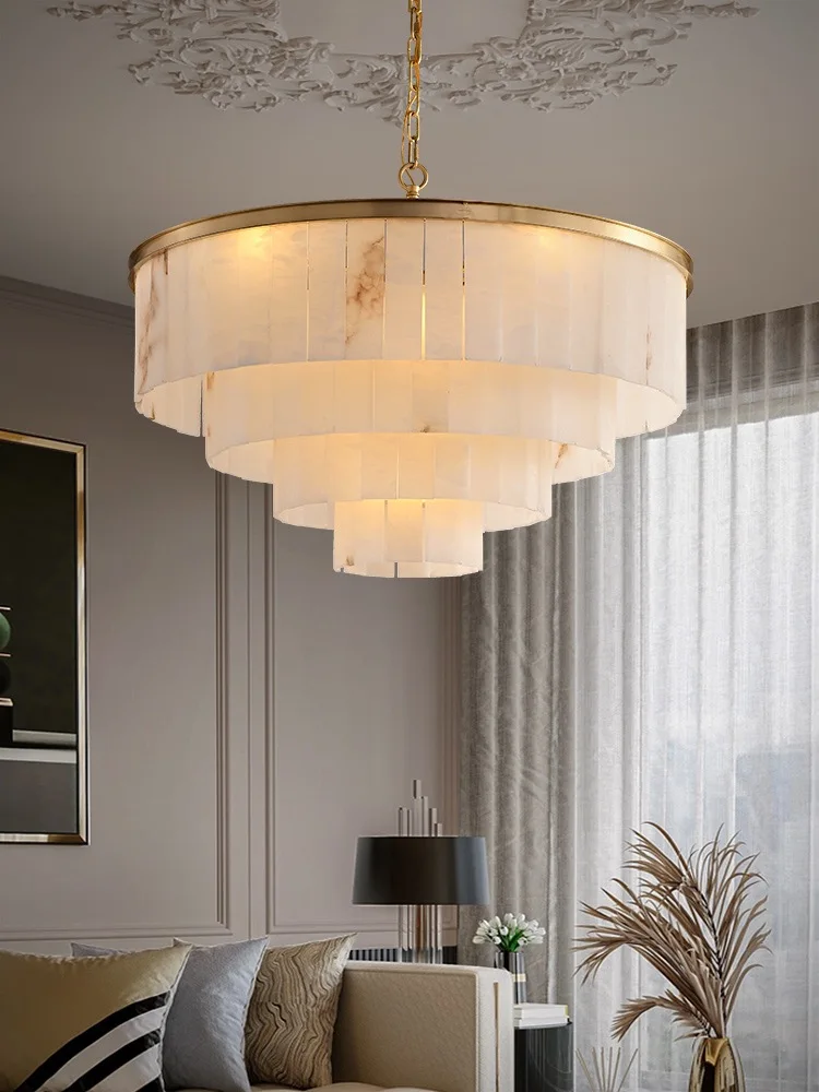 Modern Chandelier For Living Room Natural Marble Luxury Home Decor Lustre Pendant Lamp Villa Duplex Stairs Hanging Light Fixture