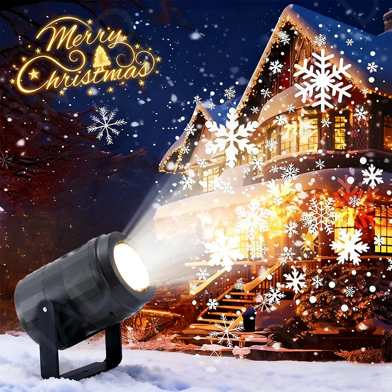LED-Weihnachtsschneeflockenprojektor, dynamisches weißes rotierendes Bühnenlicht für Weihnachtsfeier, Schlafzimmer, Deckendeko im Freien