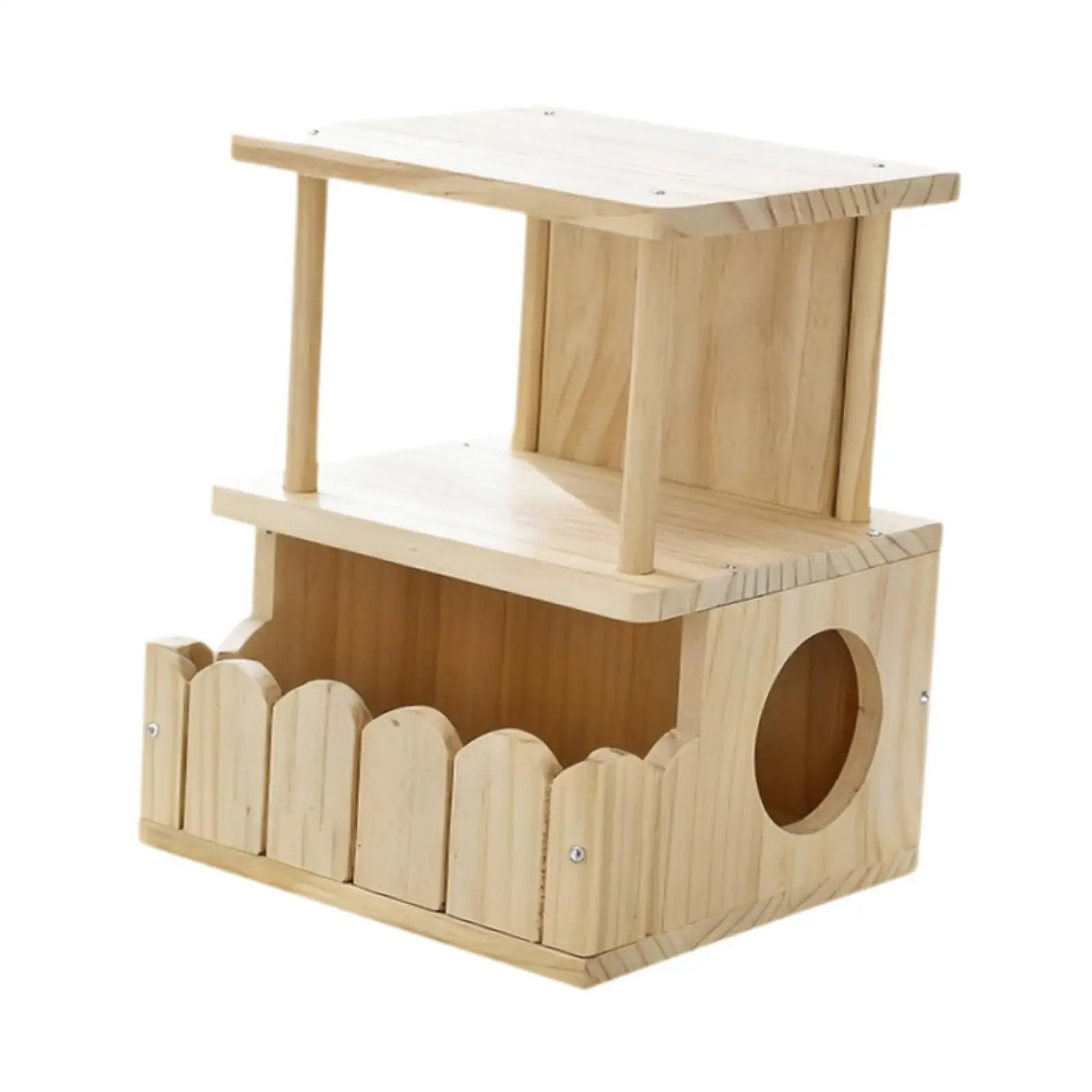 Wood Chinchillas House Big Cage Hideout Hut with DIY Assembly for Guinea Pig Hamster Small Animal Cottage Home