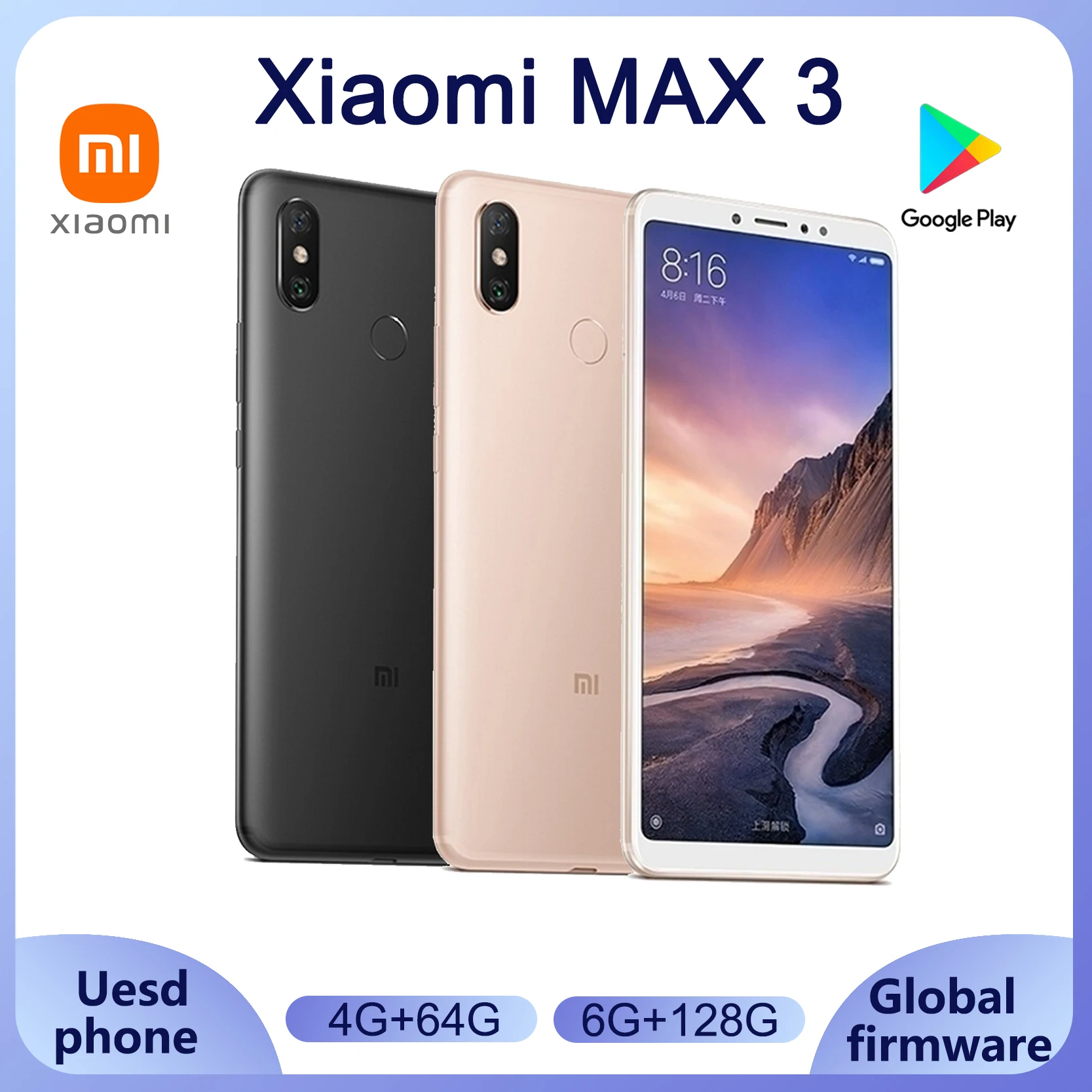 Xiaomi Max 3 Snapdragon 636 Smartphone 6,9 pulgadas pantalla grande 5500mAh batería 12MP Bluetooth 5,0 teléfono Android usado