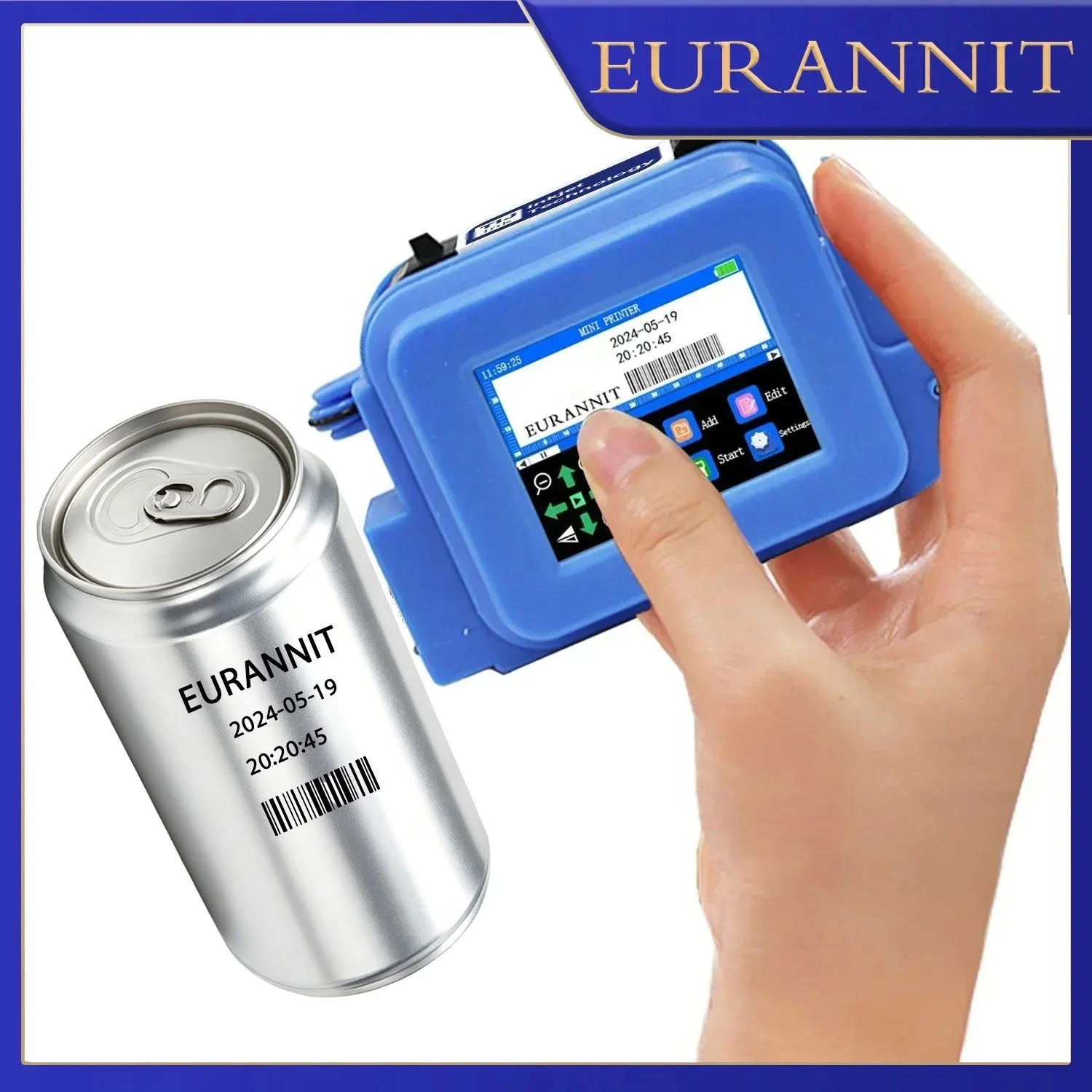 EURANNIT 0.5" Handheld Mini Inkjet Printer Portable Mini Printer QR Barcode Counter Text Symbol Image Date Coding Machine