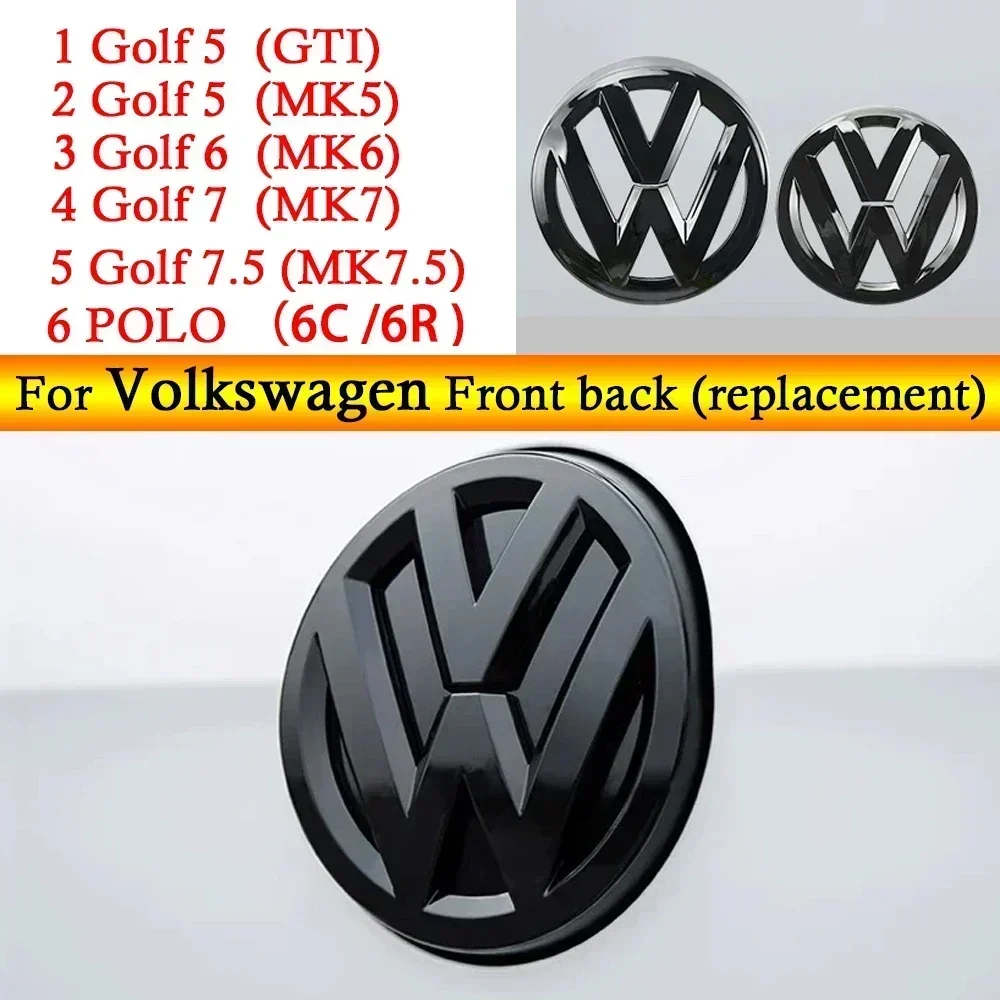 

Glossy Black Front Radiator Grille & Rear Trunk Lid Emblems for VW POLO GTI Golf 5 6 7 (2003 - 2017) - Auto Badge Accessories