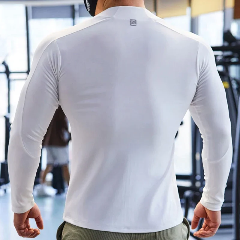 Sun Protection Long-sleeved Sweatshirt Men Stand-up Collar Stretch Sportswear Fitness Sports Running Zip Jacket Compression Tops