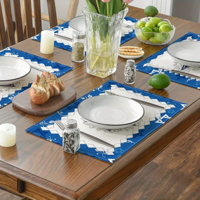 1/4pcs Jewish Style Linen Dining Table Mats Vintage Washable Kitchen Accessory for Home Decor Banquets and Special Events Mat