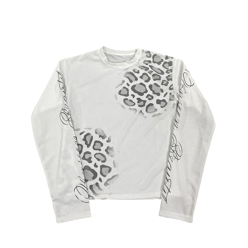 American Retro Long Sleeved T-shirt Leopard Print High Street Fashion Loose Fitting Women's Pullover Top Autumn Fashion