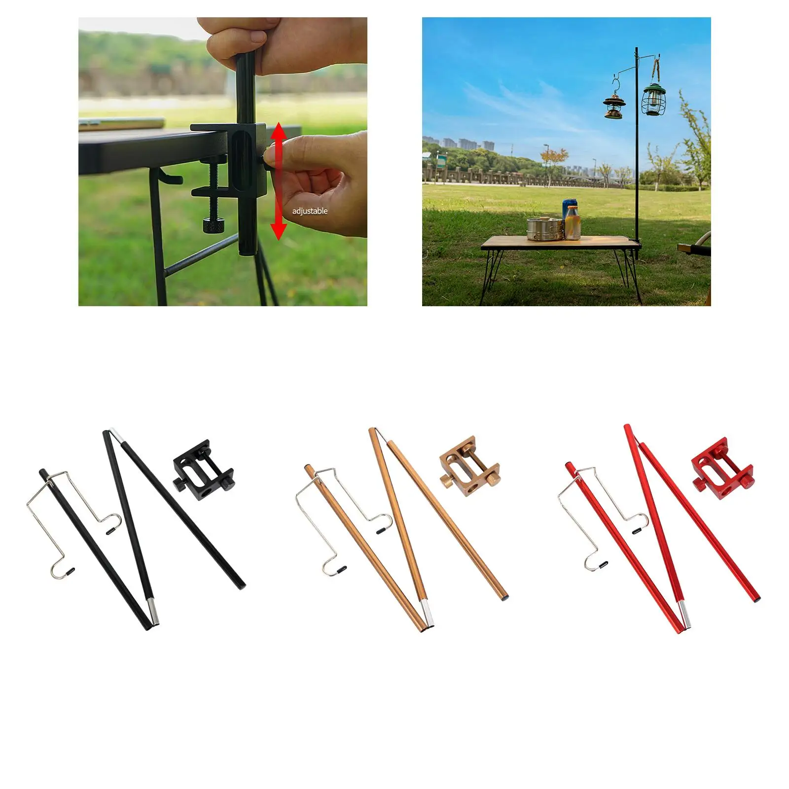 

Lamp Post Pole with Stake Double Hook, Easy Installation Durable for Fishing