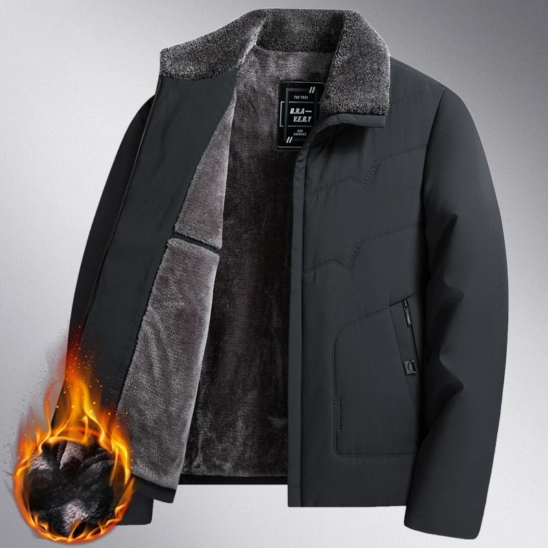 

Thermal Padded Men's Winter Coat for Middle Aged Dad Heavy Warm Jacket with Fleece Lining Windproof Cold Weather Outerwear Parka