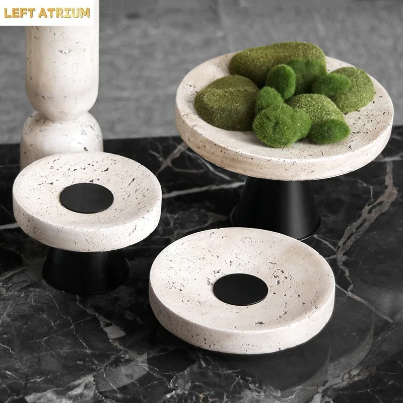 Marbling Fruit Dish Round Tray Desktop Storage Container Candlestick Candelabrum Candle Holder Home Decoration Accessories