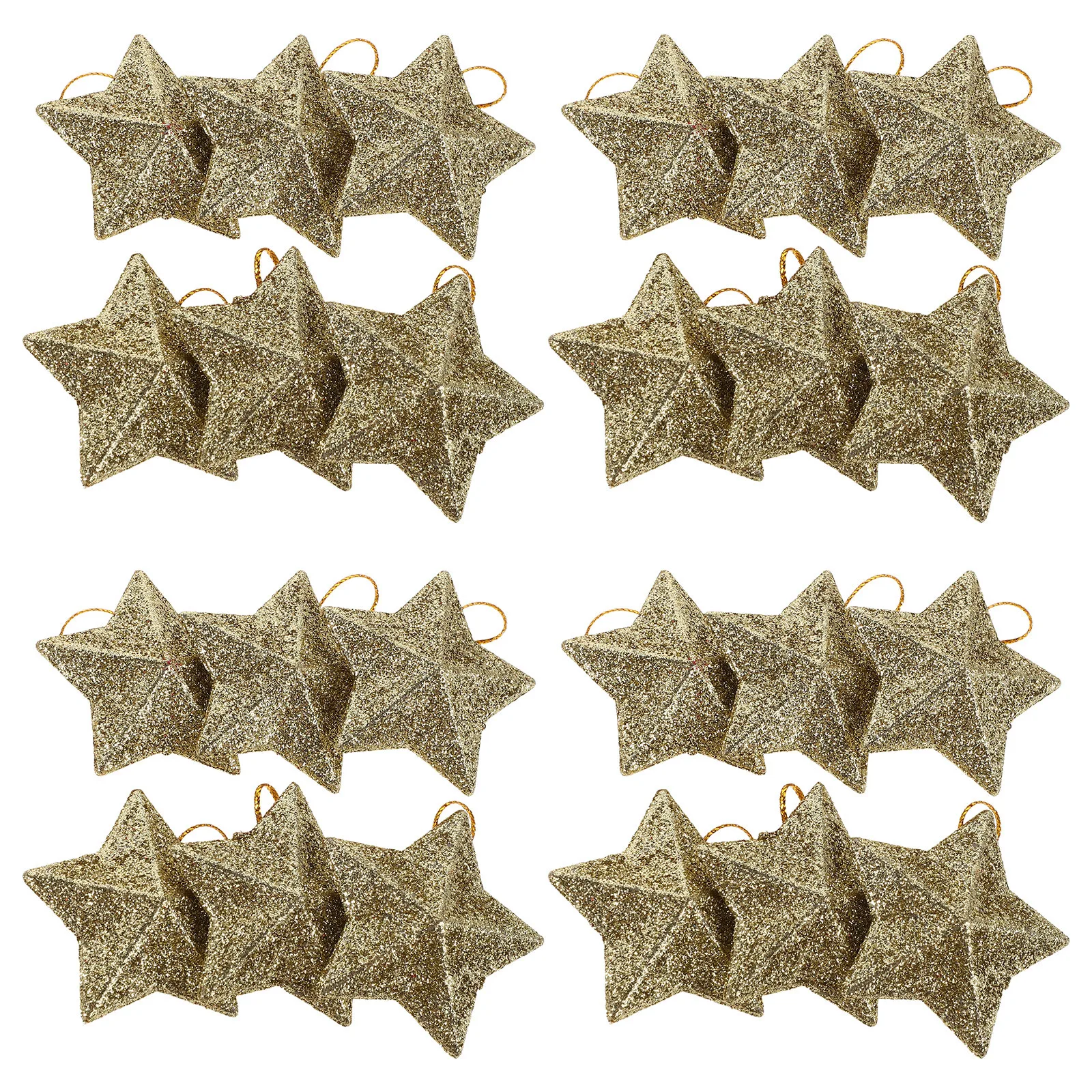 

60Pcs Christmas Gold Glitter Star Hanging Ornaments 3D Five Pointed Star Xmas Tree Decorations Photo Props Home Decor