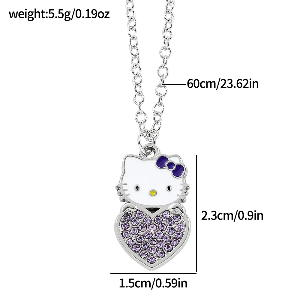 

Anime Sanrio Hello Kitty Necklace Cute Cartoon Figure KT Cat Heart Shape Metal Badge Pendant Necklace Kawaii Jewelry Accessories