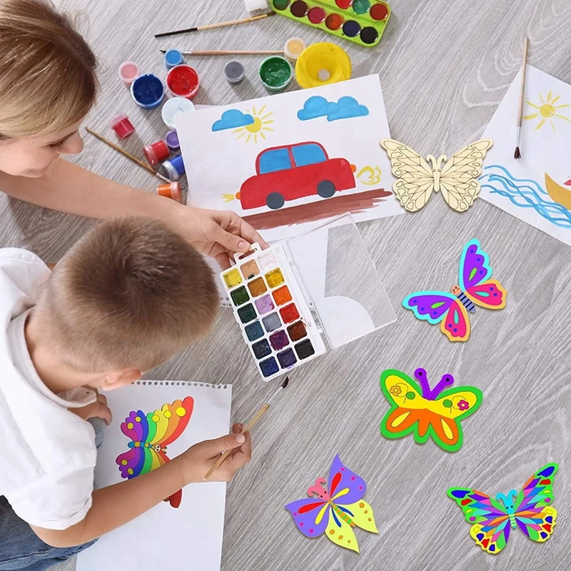 Mariposa de madera sin terminar para niños, artesanía de pintura en blanco, 25 piezas