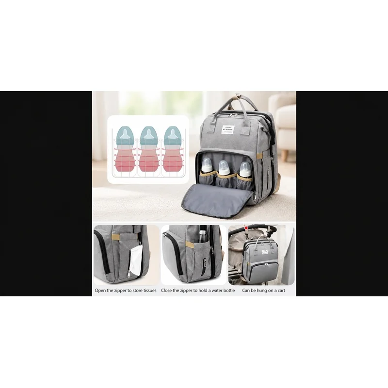 Large-Capacity Foldable Diaper Backpack, Baby Nursing Bag Featuring Changing Mat for Daily Baby Supplies