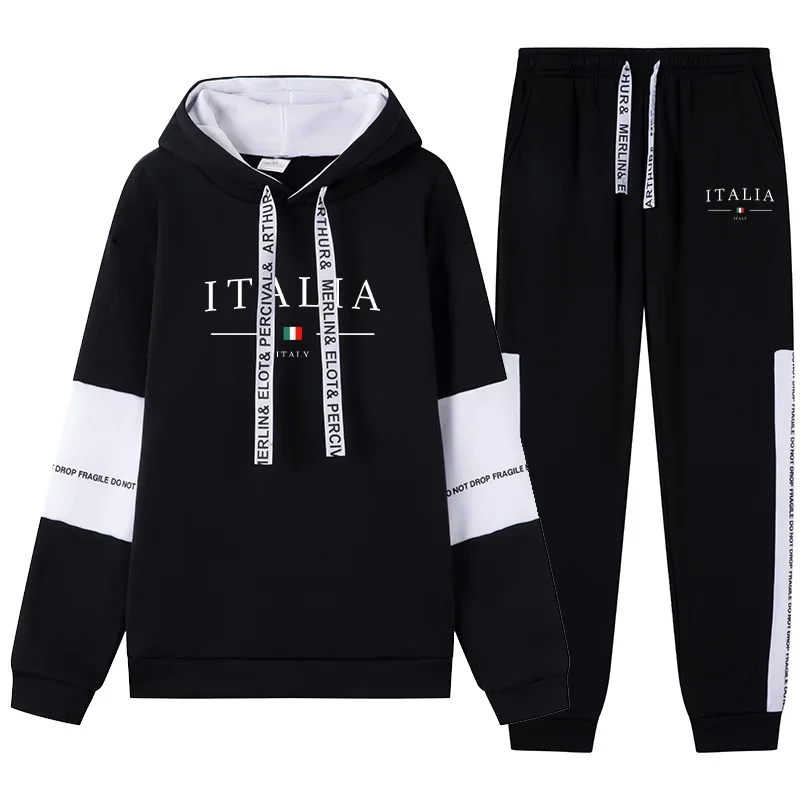 

Autumn Winter Mens Tracksuit Print Casual Hooded Sweatshirts 2 Pcs Set Outdoors Sports Jogging Mens Clothing Fashion Sportswear