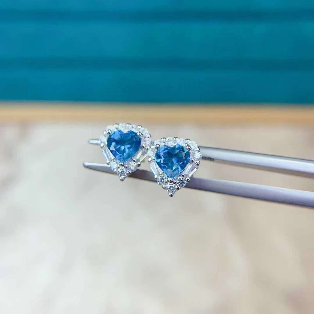 Adorable 925 Silver Flower Stud Earrings 5mm Total 1ct Natural Topaz Earrings Allergy Free Gold Plated  Blue Topaz Jewelry