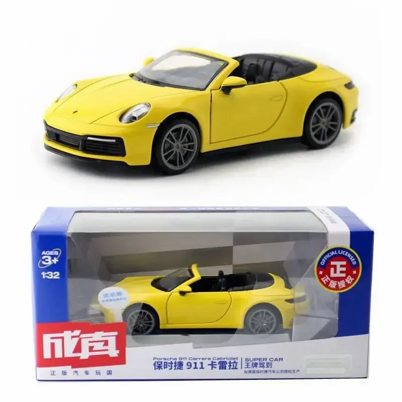 1:32 Porsche 911 Carrera Convertible Alloy Cast Toy Car Model Sound and Light Pull Back Children\'s Toy Collectible Birthday gift