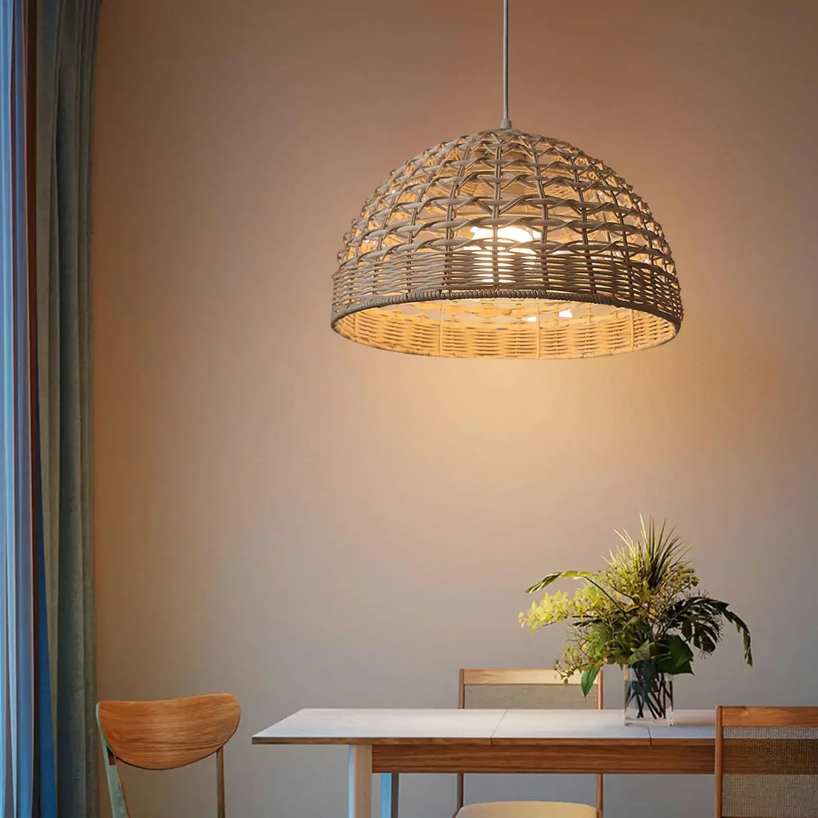 Rattan Chandelier Lampshade Natural Weaved Wicker Pendant Light for Home Restaurant Decor Rattan Hand-Woven Bamboo Lampshade