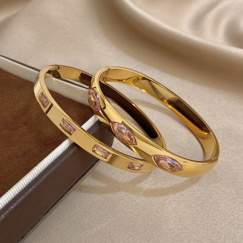 

Greatera высококачественный плоский браслет из порошкового циркония овальной глазки с розовыми стразами, инкрустированный дизайн, женский браслет, классические креативные ювелирные изделия