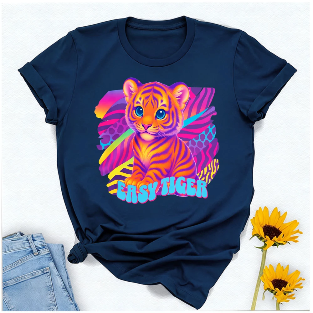 Easy Tiger 90s Inspired Tiger Shirt 80s Tee Shirts Gifts Women Clothes Graphic T Shirts Aesthetic Clothes Cotton Tops Summer