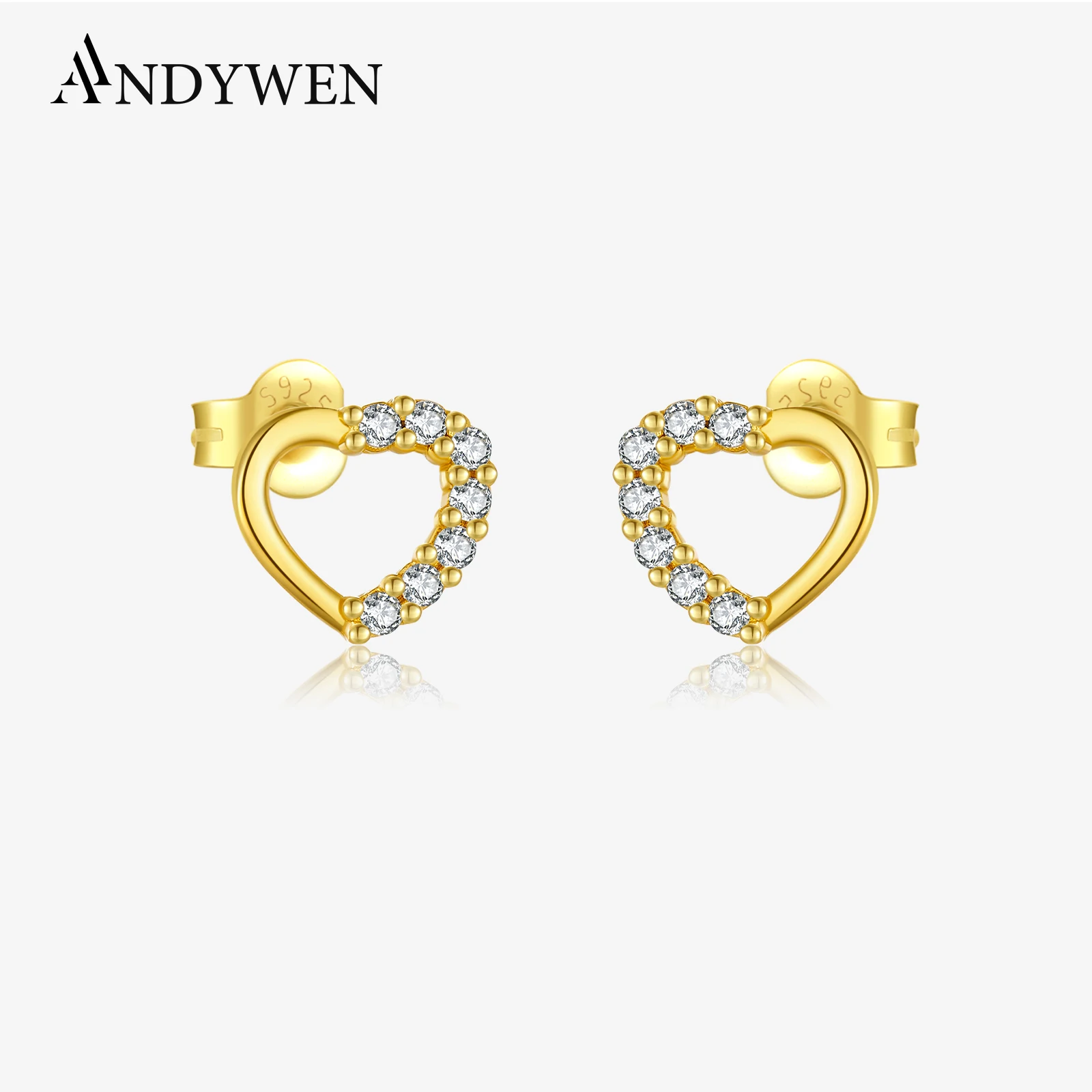 

ANDYWEN Heart-shaped Stud Earrings 925 Sterling Silver Zircon Love Daily Wear Jewelry for Anniversary & Romantic Occasions