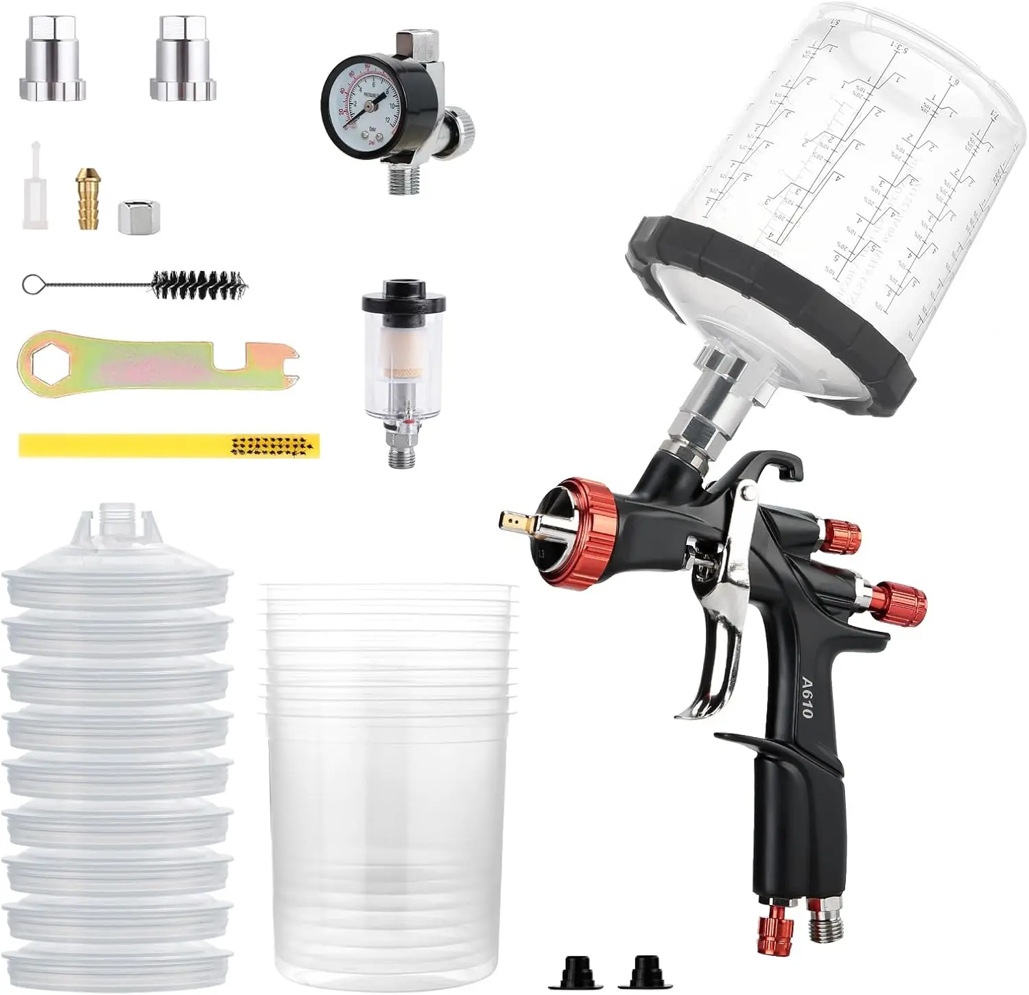 R500 LVLP Air Spray Gun with 22oz Disposable Cups for Automotive, Furniture, and House Painting