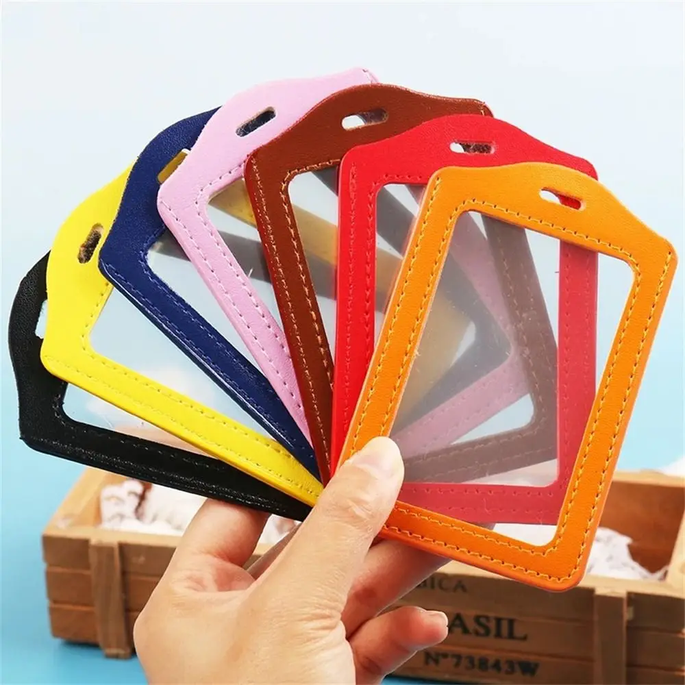 

PU Leather ID Badge Case Double-Sided Work Identity Business Card Holder Transparent Colorful Name Card Cover Office Supplies