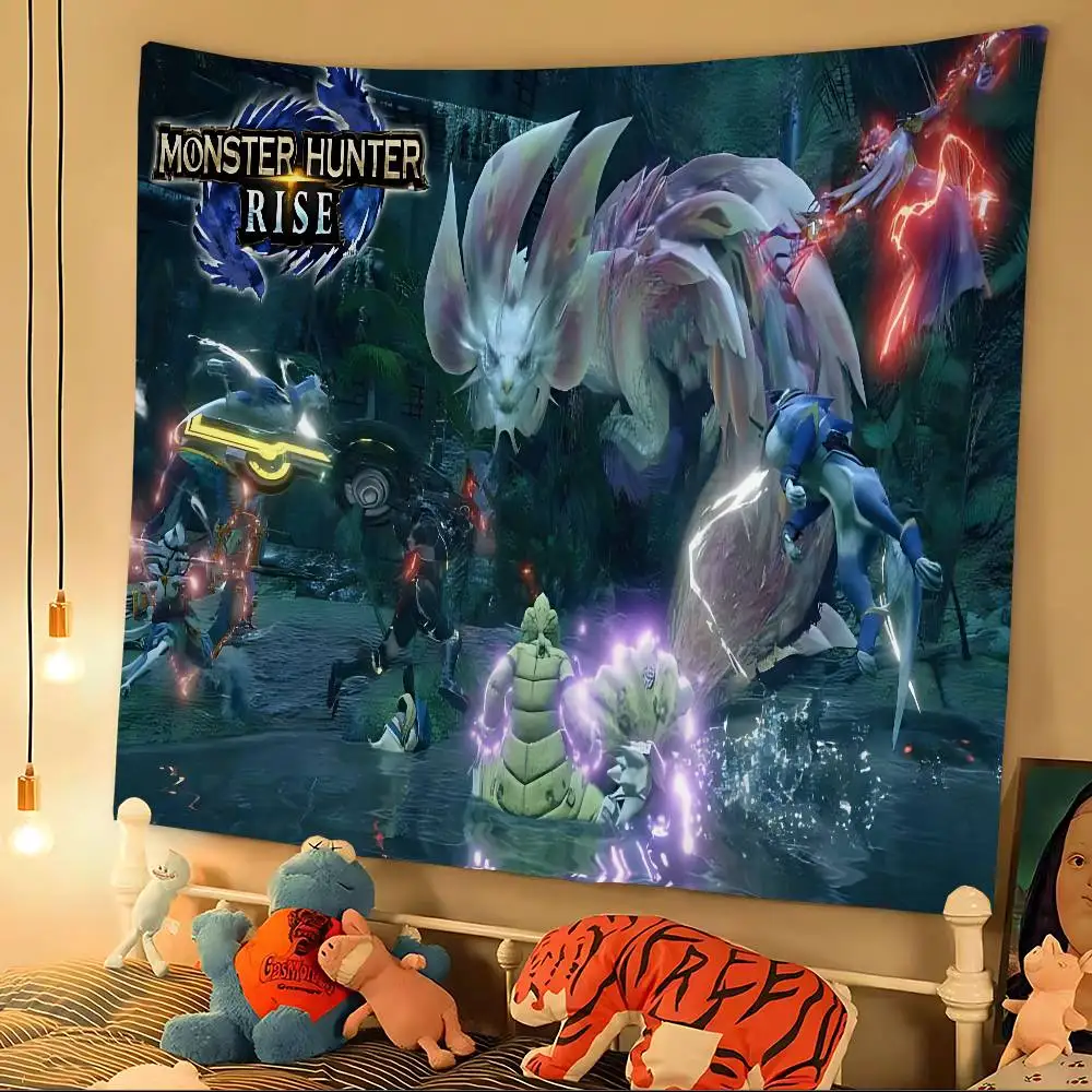 Classic Video Games Monster Hunter Cartoon Tapestry Art Science Fiction Room Home Decor Wall Hanging Sheets