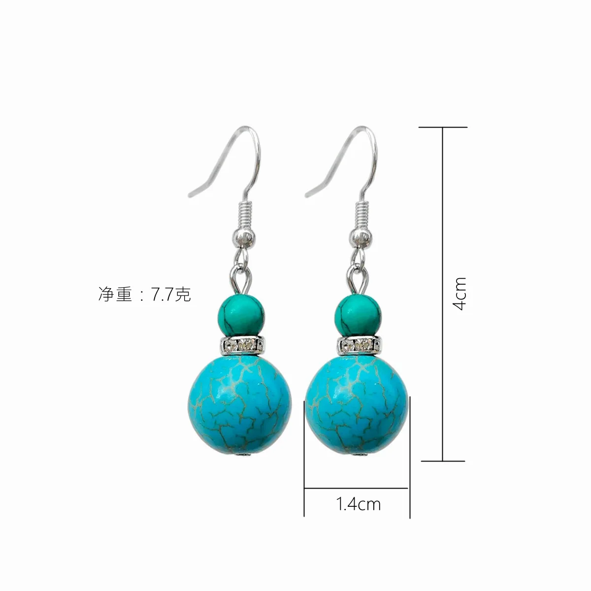 Hulu earrings 14mm blue turquoise Bohemian ethnic style earrings