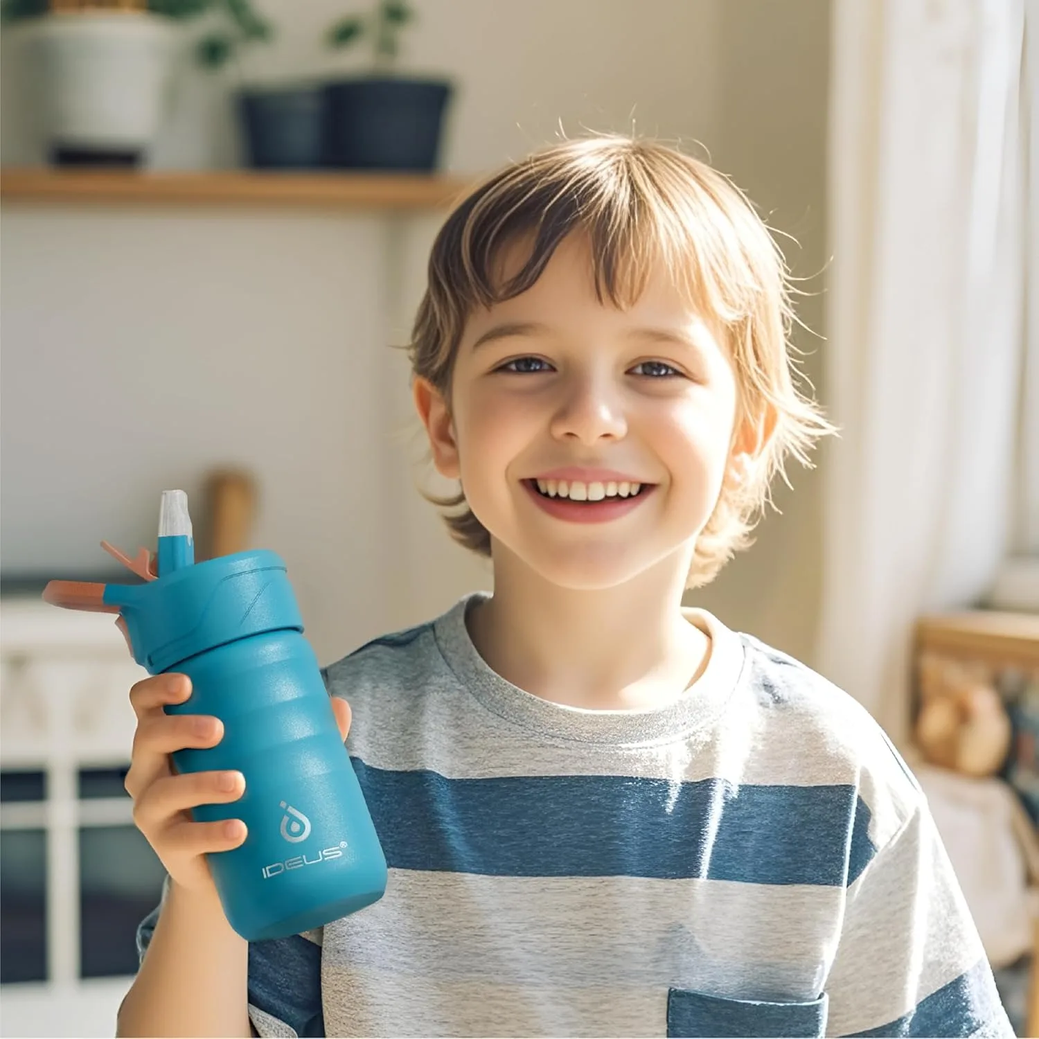 Ideus 304 Stainless Steel 350ml Thermos Flask with Straw, BPA-Free Vacuum Double-Layer Water Bottle, Suitable for Boys and Girls