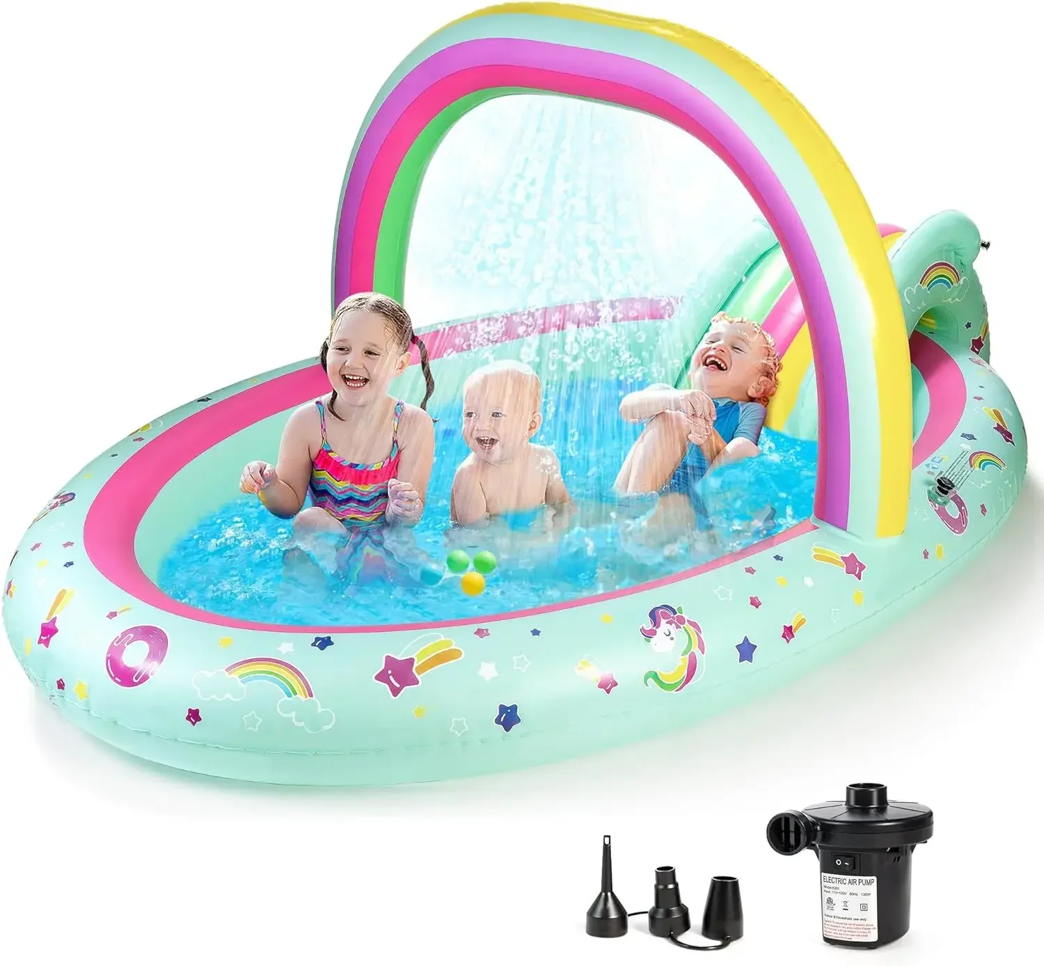 

Inflatable Play Center Kiddie Pool with Slide and Sprinkler for Children,Baby Pool for Backyard and Garden, Free Inflatable Pump