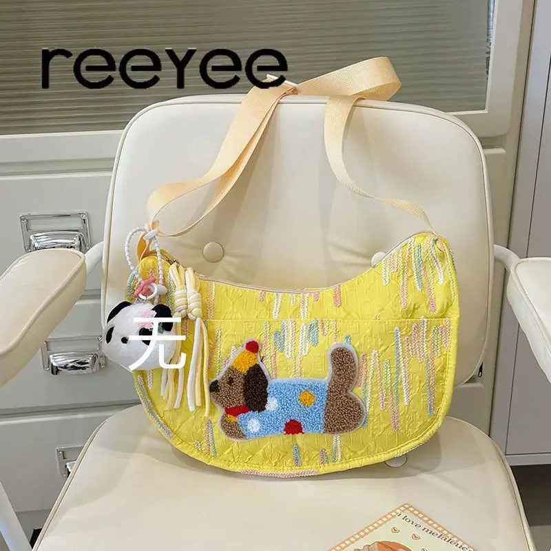 Yellow White Pink Blue Black Cute Cartoon Dachshund Pink Crescent Crossbody Bag Casual Shoulder Bag Purse for Girls Students