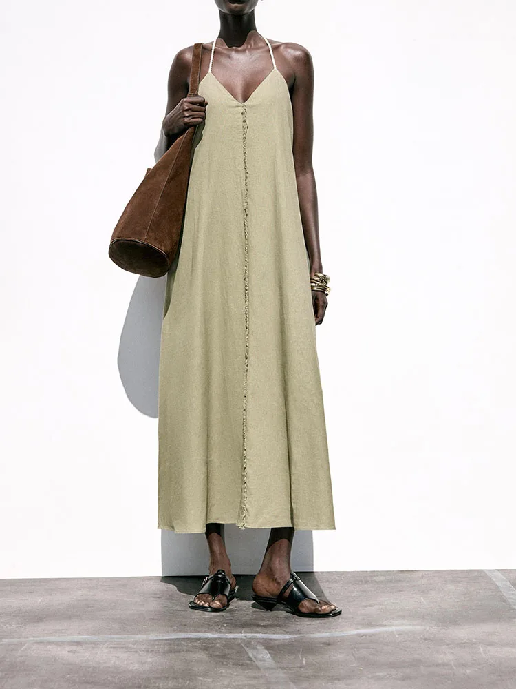 

Сексуальное свободное платье миди Dr ZA2025, новое летнее женское модное платье на бретельках, идеально подходящее для сценической и этнической одежды