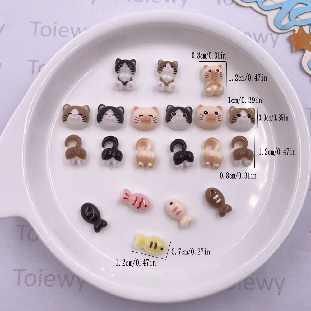 50Pcs Resin Kawaii Colorful Mini Cats Fish Flat back 2D Cartoon Nail Art Stone DIY Jewellery Scrapbook Crafts Decor Accessories