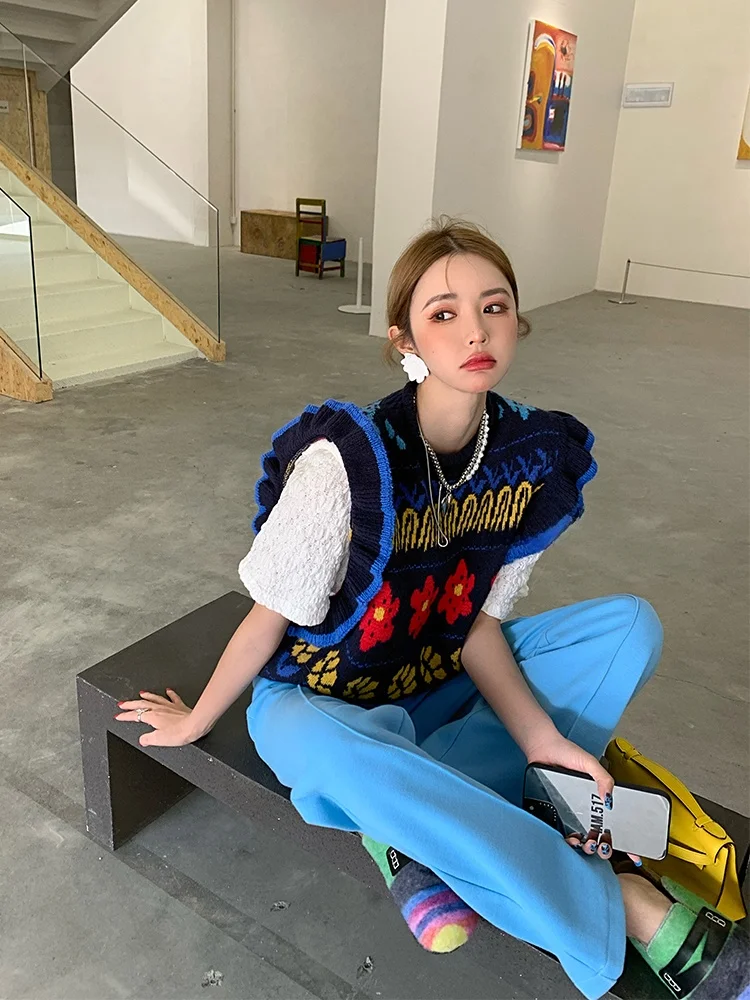 

Faionable Knitted Svel Sweater Vest Women's Autumn Sle 2024 New Arrival Korean round Ne Top without Buttons