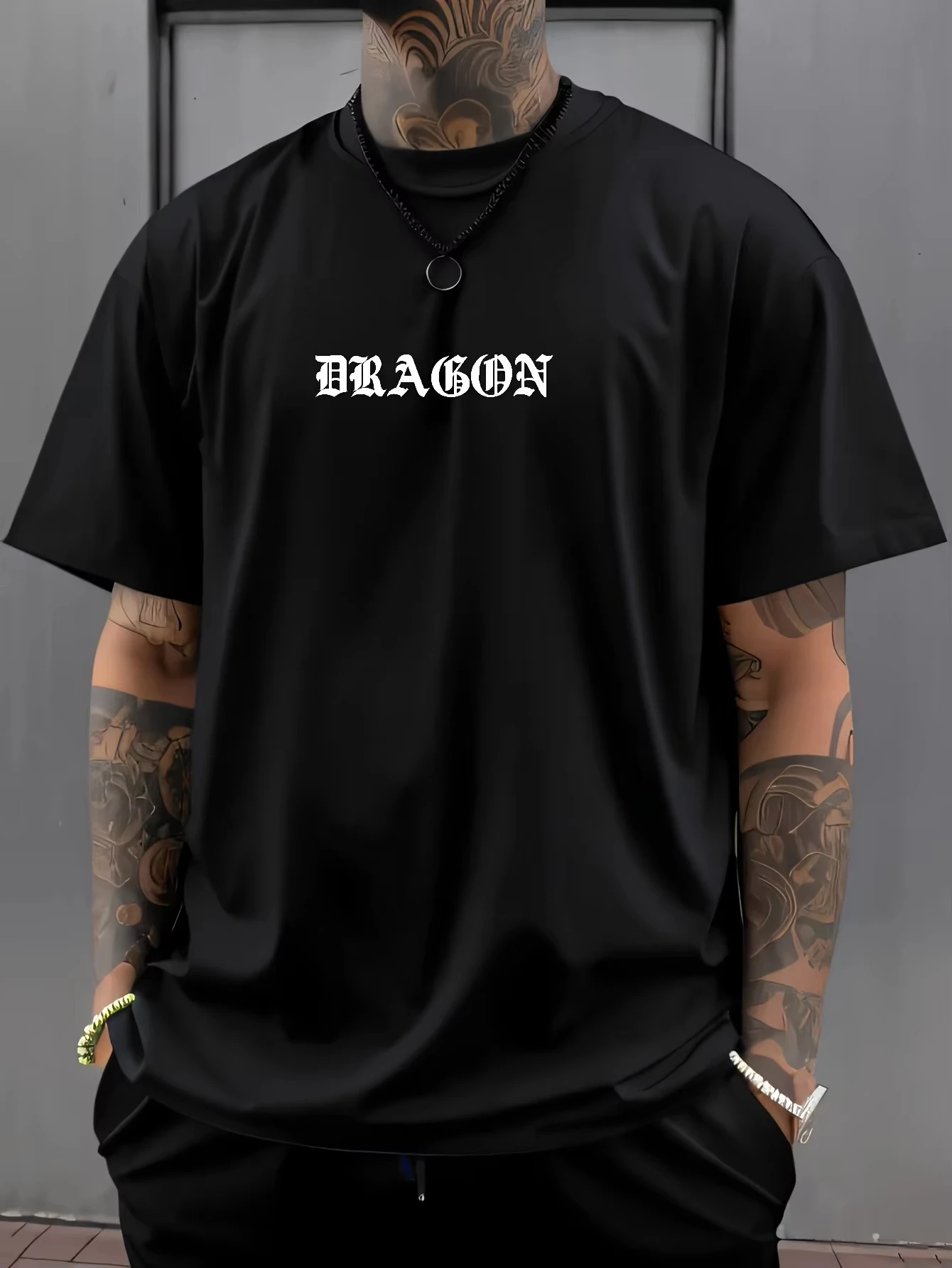 2026 Men's Trendy Loose Short-sleeved Letter Print Dragon Pattern Sporty Casual Multi-purpose Short-sleeved Cotton Men's T-shirt